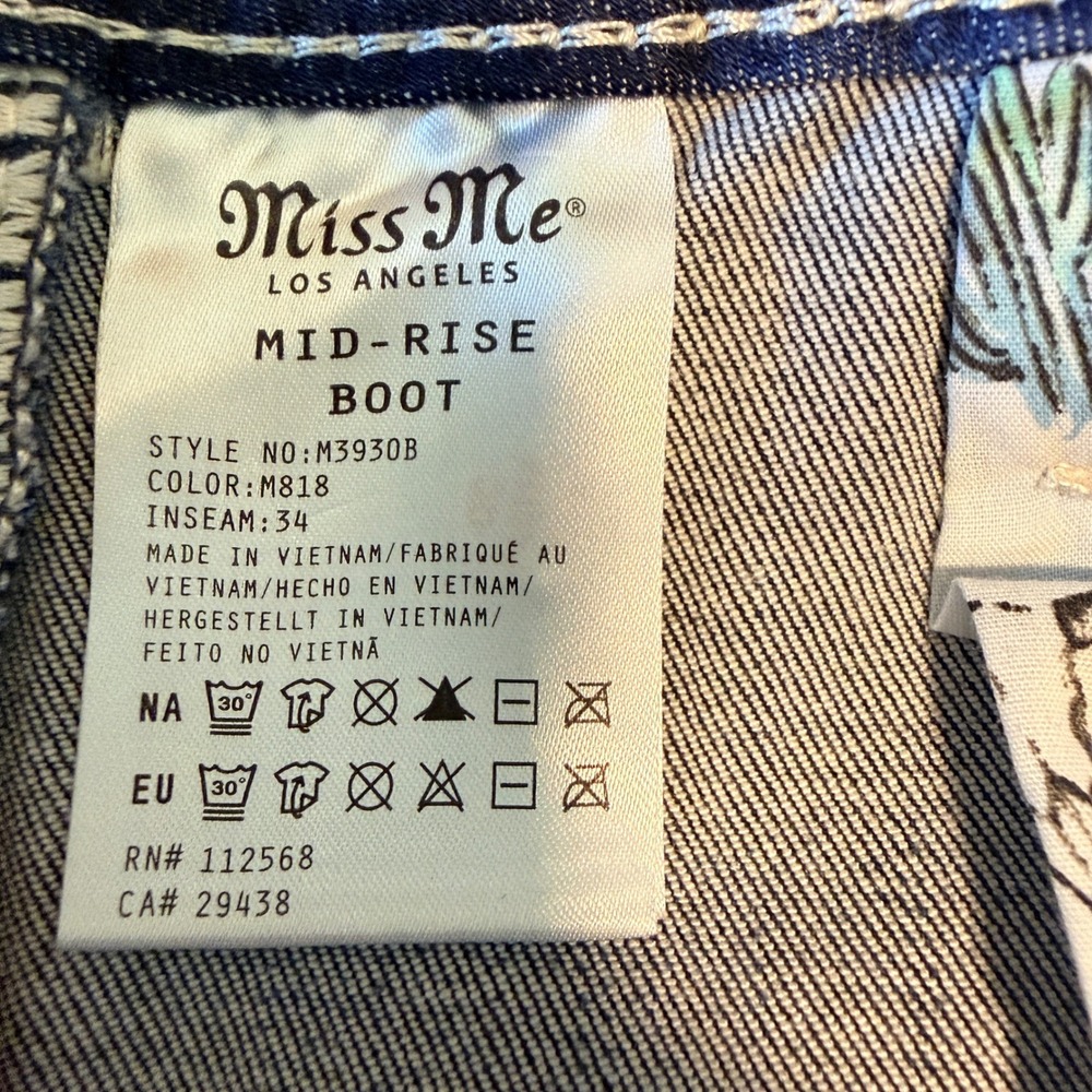 Miss Me Bootcut Jeans Size 30 Blue NWT Mid-Rise Embroidered Teal Wing M3930B - Picture 5 of 11